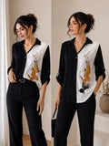Bluse Schwarz-Weiss Floral