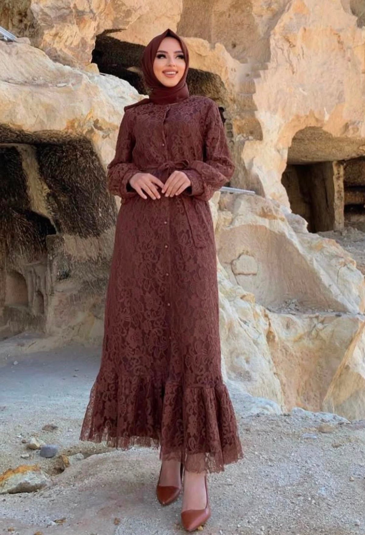Spitzenkleid Burgunderrot Maxi