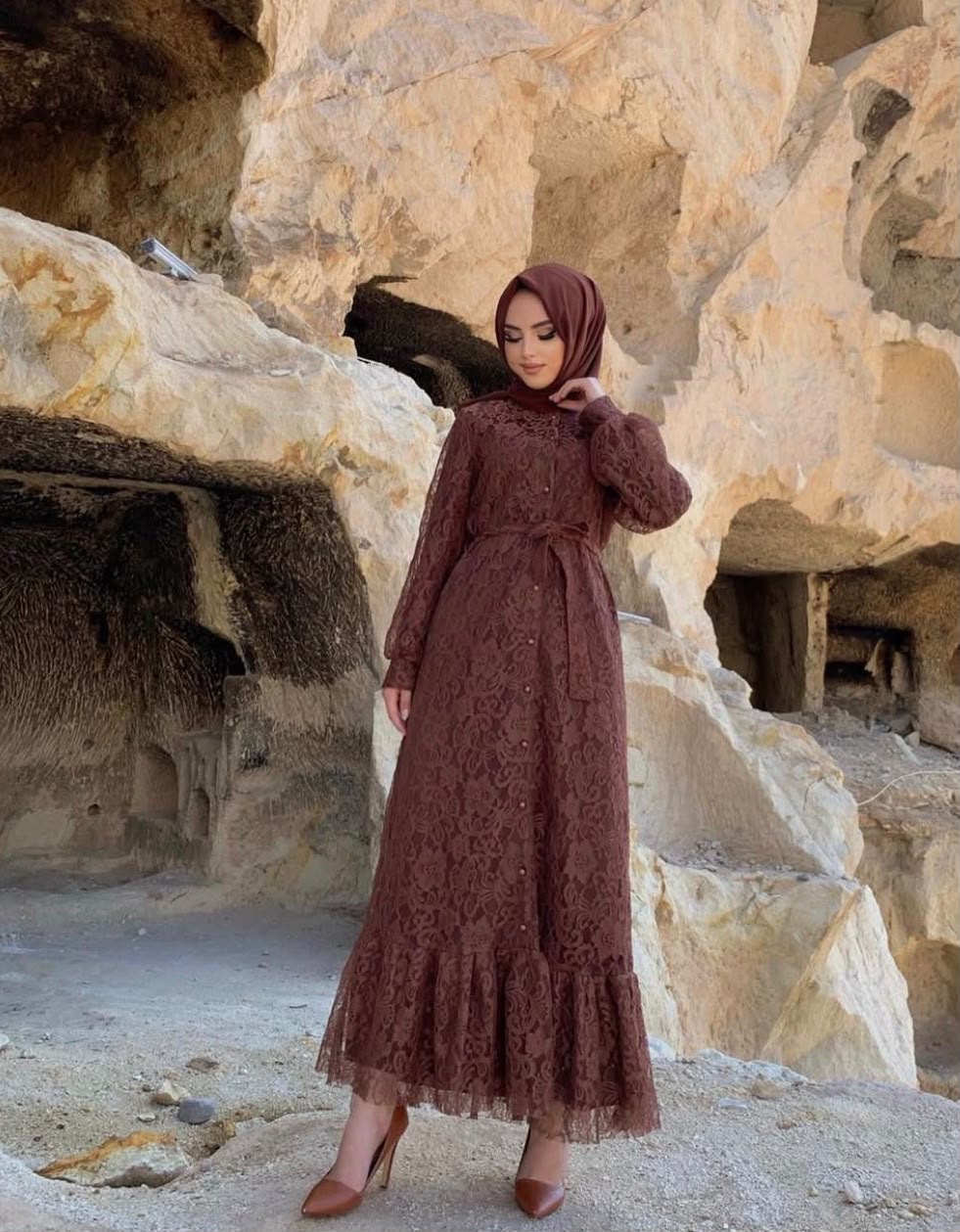 Spitzenkleid Burgunderrot Maxi