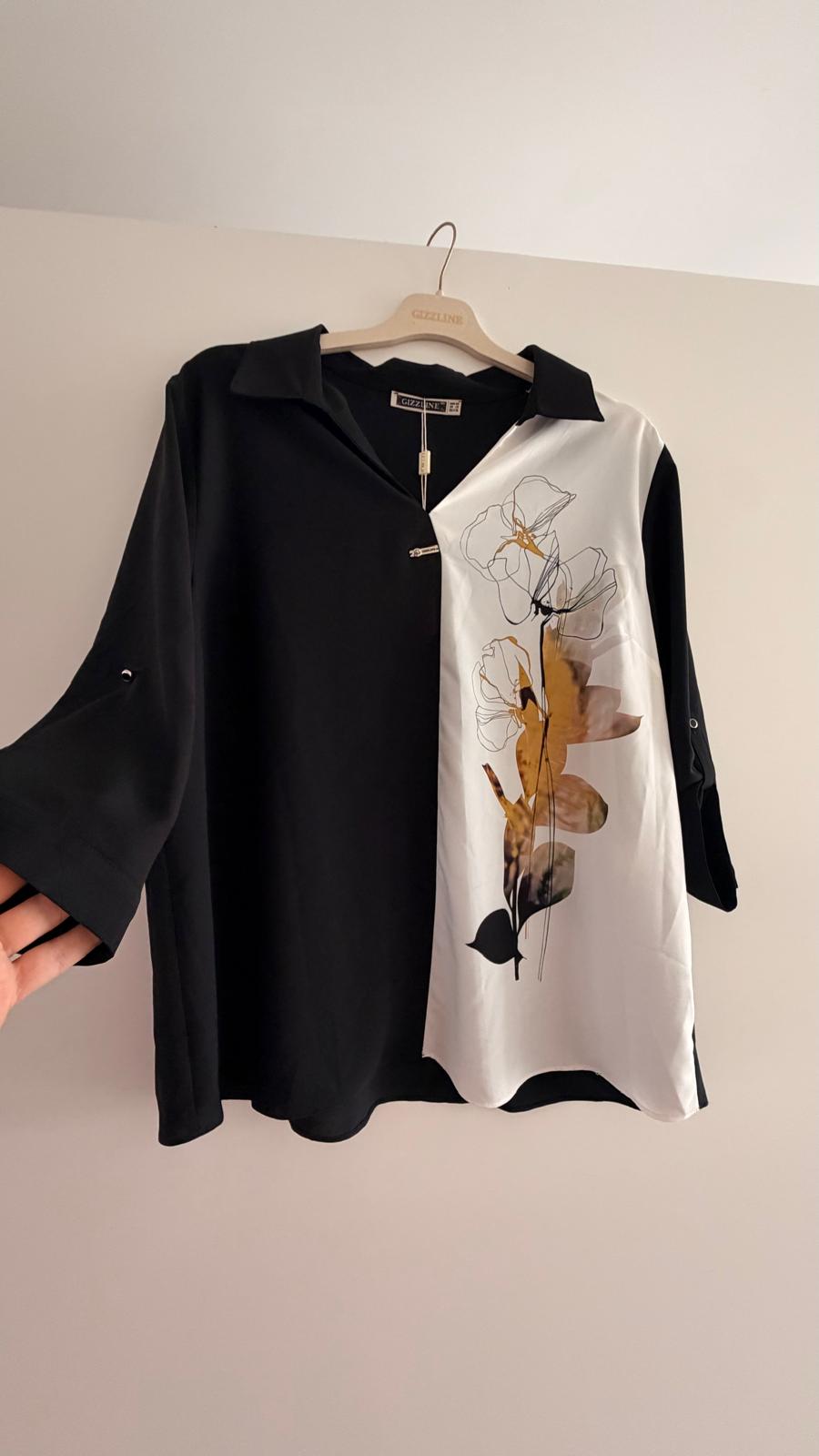 Bluse Schwarz-Weiss Floral