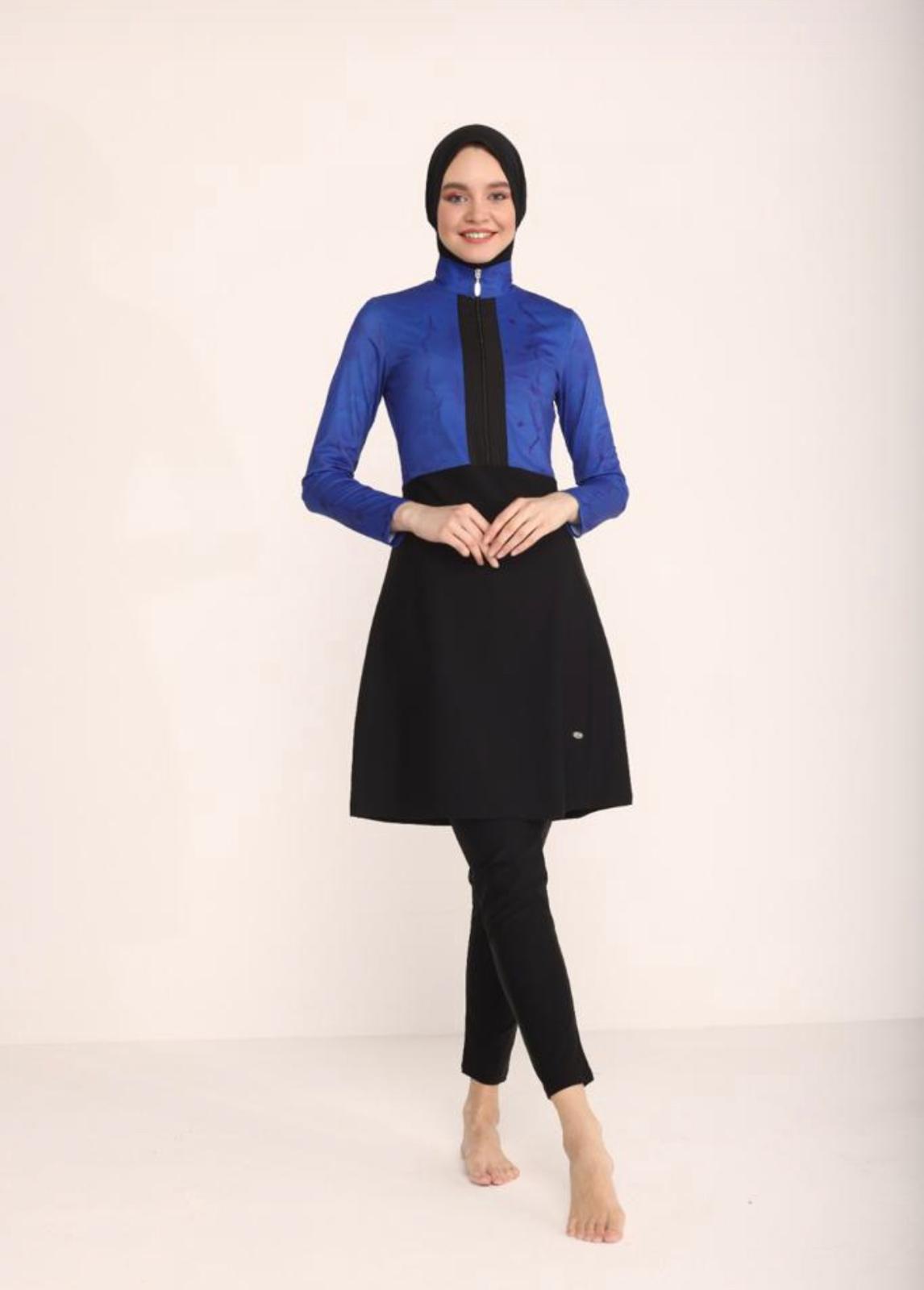 Burkini Blau-Schwarz schlank geschnitten