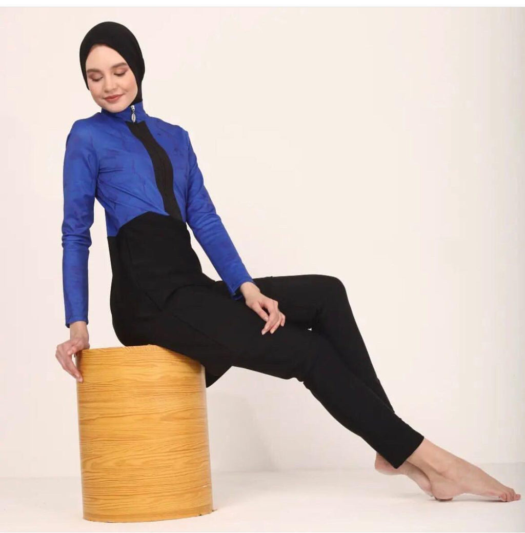 Burkini Blau-Schwarz schlank geschnitten