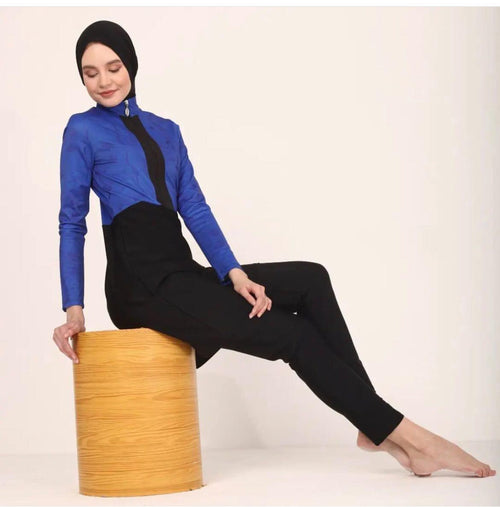 Burkini Blau-Schwarz schlank geschnitten