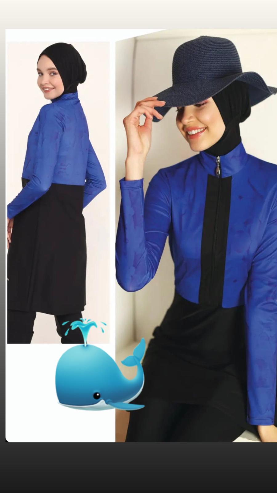 Burkini Blau-Schwarz schlank geschnitten
