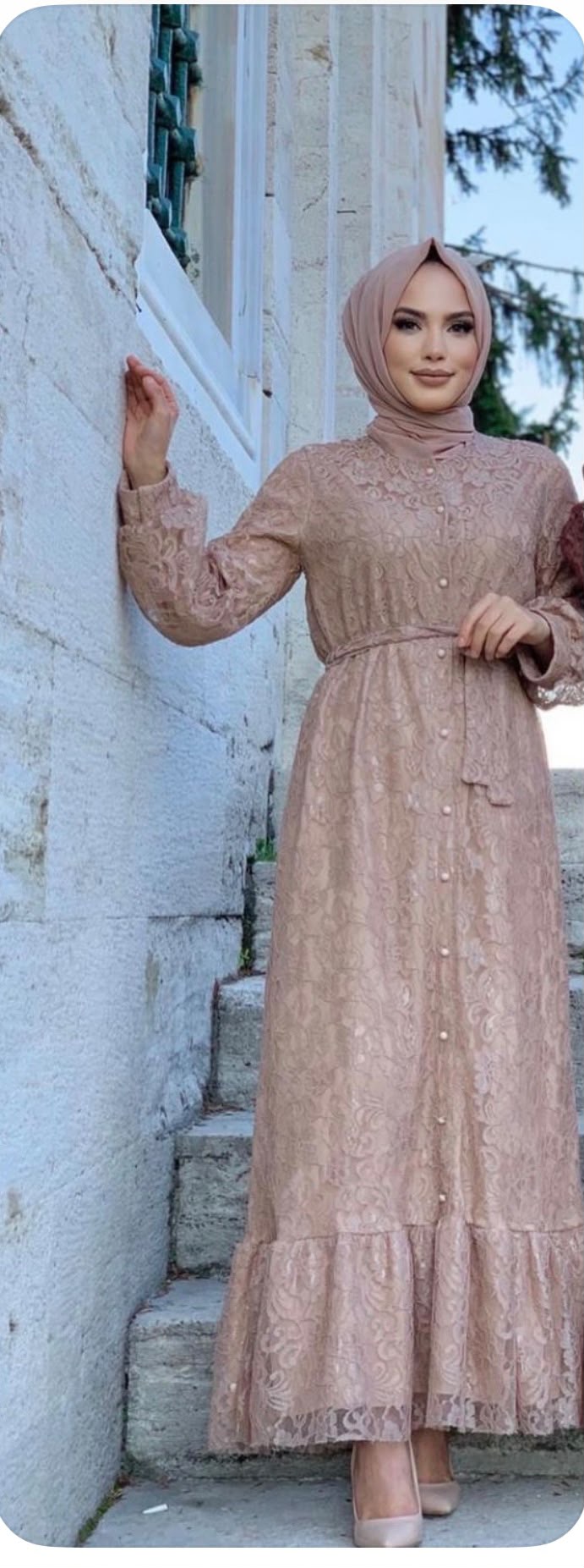 Spitzenkleid Rosé-Nude Langarm