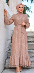 Spitzenkleid Rosé-Nude Langarm