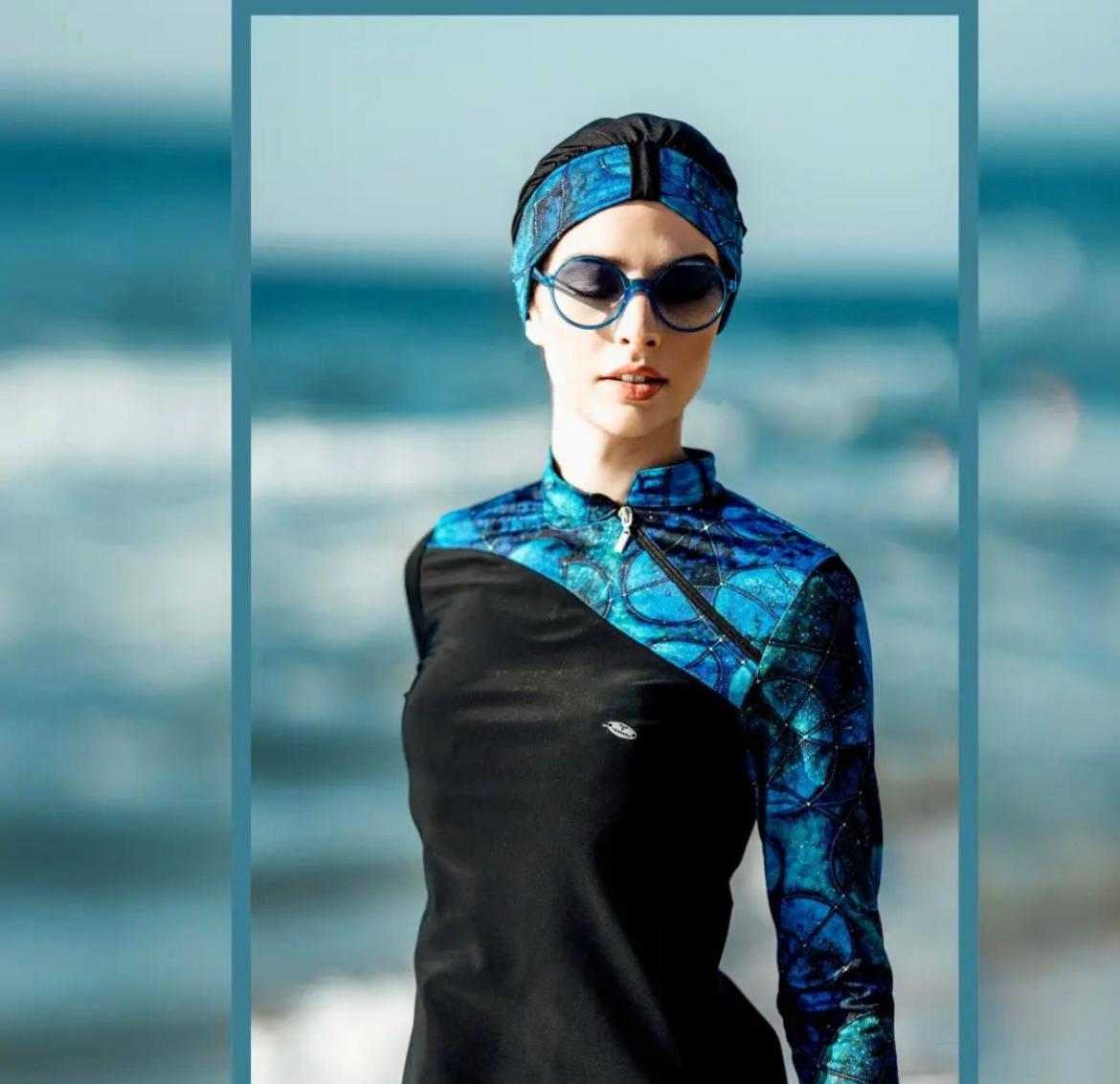 Burkini Schwarz-Blau gemustert